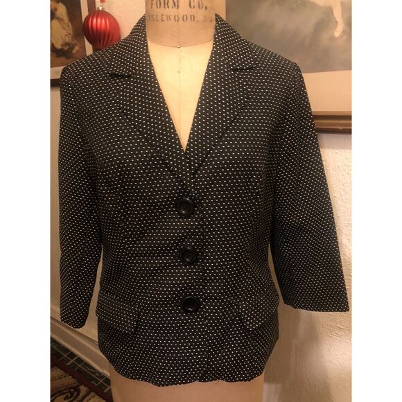 Spense Black Polka Dot Blazer Jacket with Pockets Buttons Closure Size Large - Picture 1 of 9
